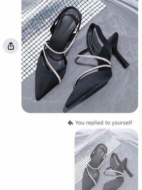 Black Pointed Slingback Heels with Crystal Straps